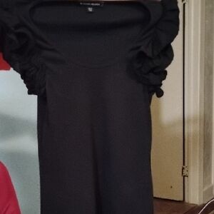Boston Proper Black Ruffle Sleeve Blouse